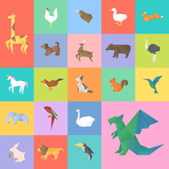 Cute animals craft vector geometric cutout set