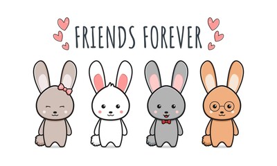 Obraz na płótnie Canvas Cute rabbit bunny friends forever wallpaper icon cartoon illustration