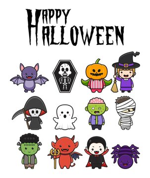 Set collection of cute halloween character celebration cartoon icon clip art illustration