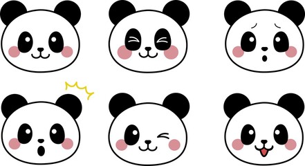 かわいいパンダの表情別アイコンセット