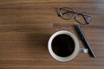 hot coffee cup on table at morning, relax time