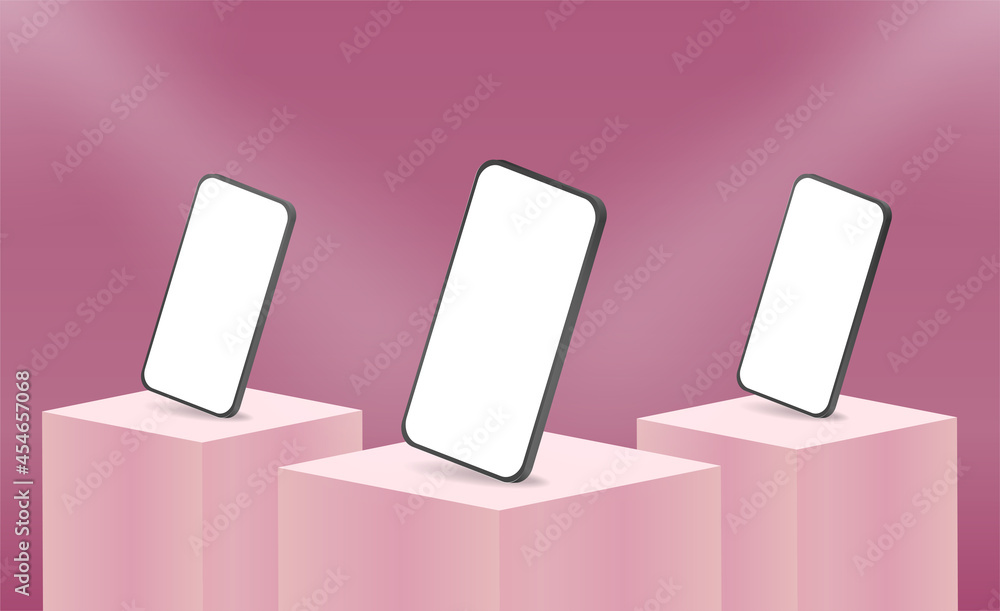 Poster minimalistic 3d isometric illustration cell phone. smartphone perspective view. side view. template 