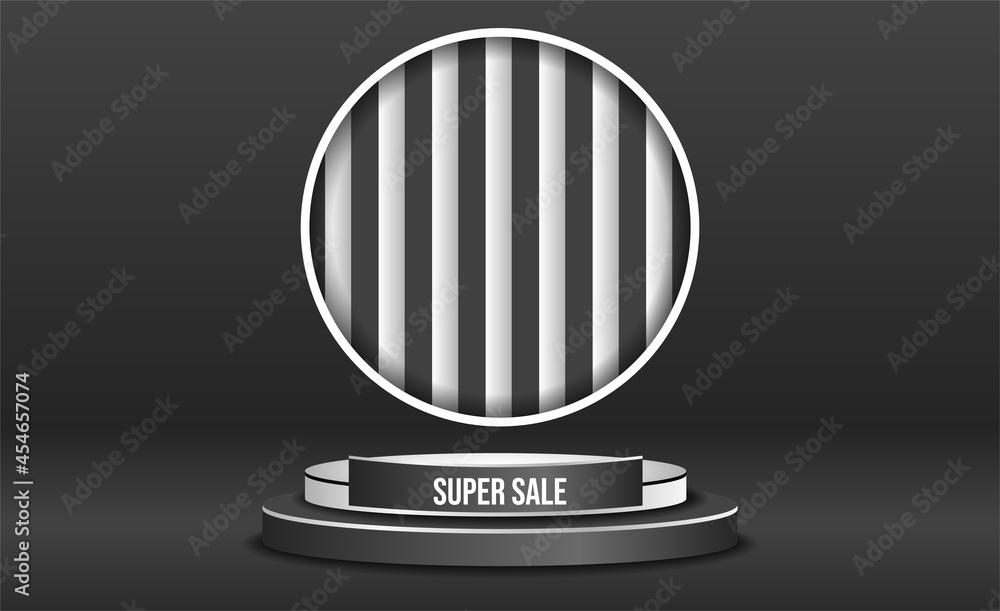 Poster mockup of blank template layout of stage illuminated by spotlights. 3d render illustration. scene is