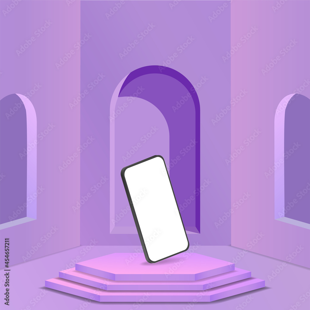 Poster minimalistic 3d isometric illustration cell phone. smartphone perspective view. side view. template 