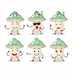 An image of green amanita dancer cartoon character enjoying the music