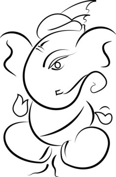 Line art of Ganesh side face Black line graphic