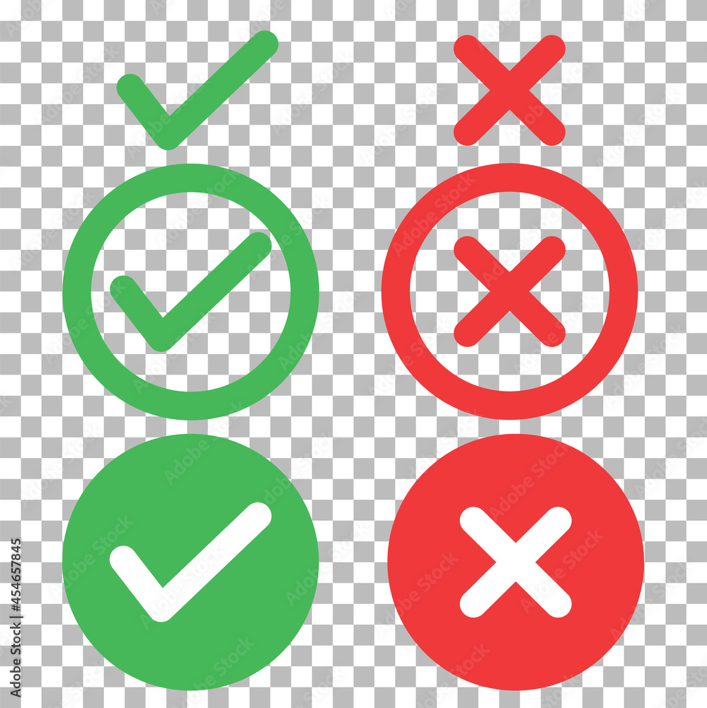 Poster set of check mark icon on a transparent background. checkmark cross symbol. checkmark right symbol t