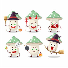 Halloween expression emoticons with cartoon character of green amanita