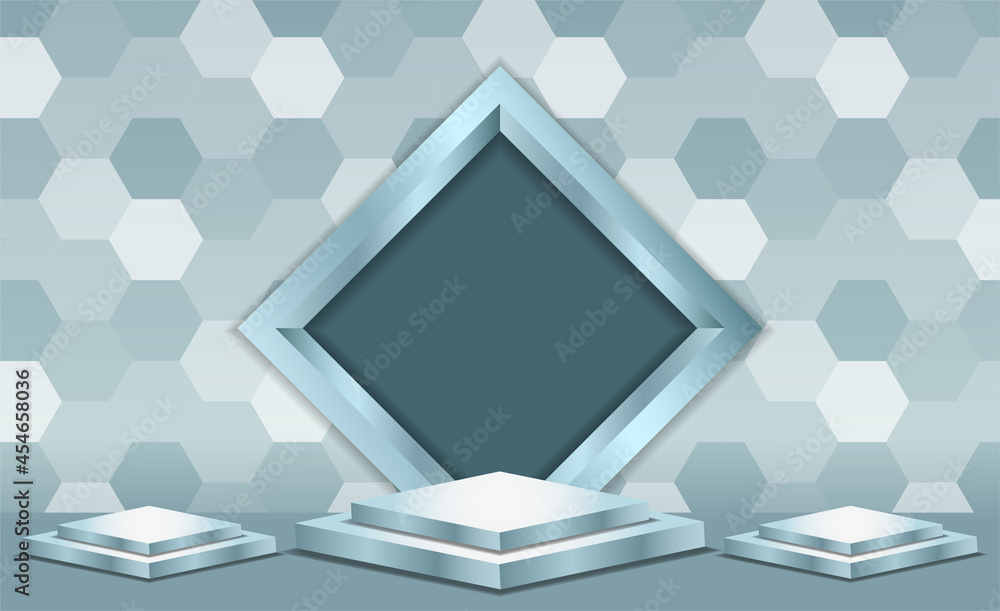 Poster studio viewing platform with podium rendering 3d background vector rendering. for product promotion.