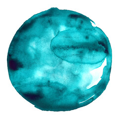 Watercolor turquoise blue circle blot blob spot texture background isolated art - 454658044