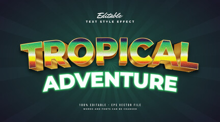 Tropical Adventure Text in Colorful Retro Game Style and Glowing Neon Effect. Editable Text Style Effect