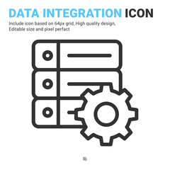 Obraz premium Data integration icon vector with outline style isolated on white background. Vector illustration database sign symbol icon concept for digital IT, logo, industry, technology, apps, web and project