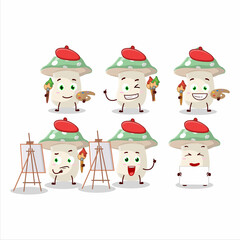 Artistic Artist of green amanita cartoon character painting with a brush