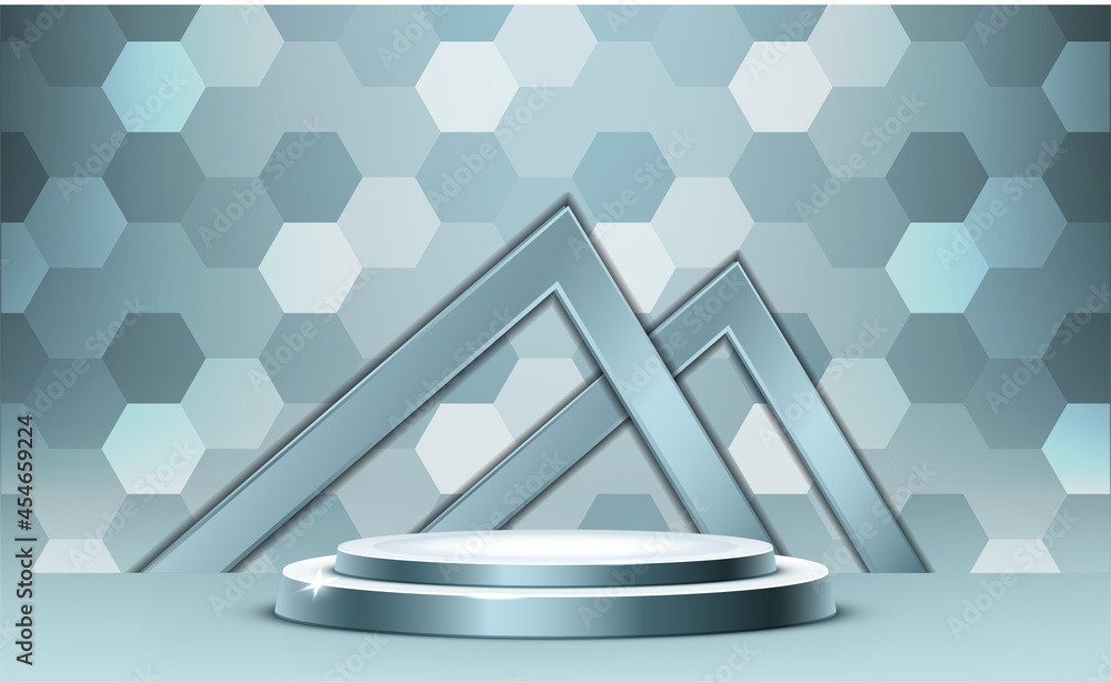 Poster studio viewing platform with podium rendering 3d background vector rendering. for product promotion.