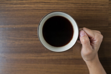 hot coffee cup on table at morning, relax time, latte coffee