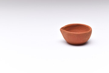 handmade Indian clay oil lamp or diya used for Diwali festival