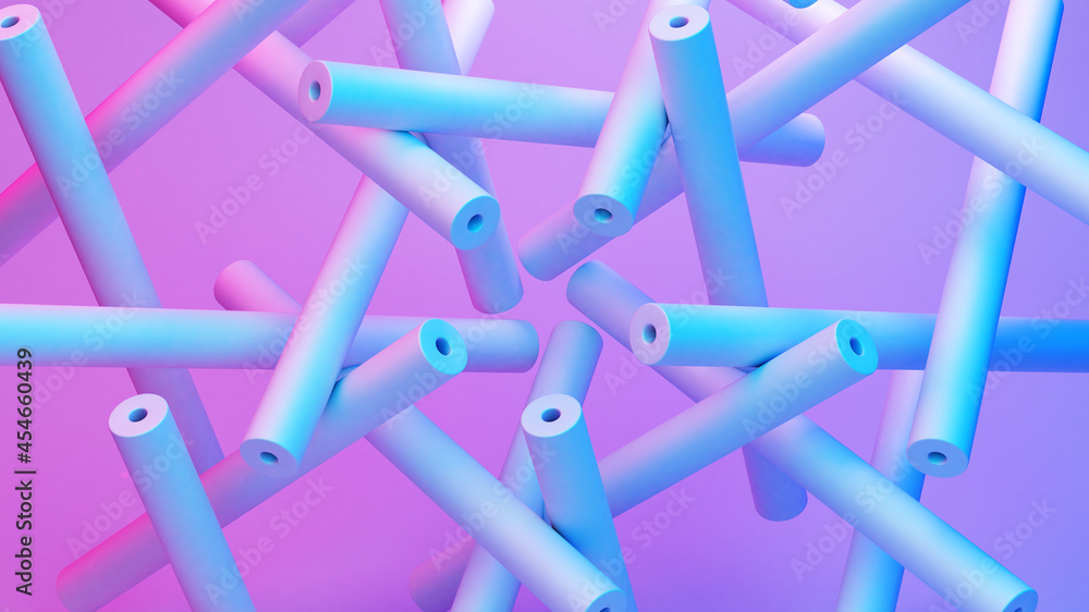 Poster scientific or technology abstractions with canes, sticks or rods flying in surreal symmetric structu