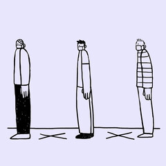 People are social distancing while queuing doodle element