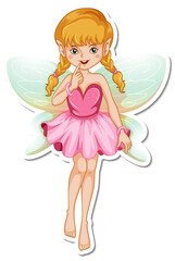 Fototapeta na wymiar Beautiful fairy cartoon character sticker