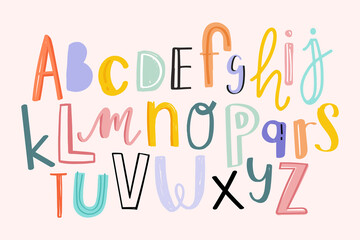 Alphabet doodle typography font set vector