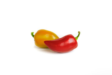2 sweet peppers, red and orange isolated on white background, clipping path
