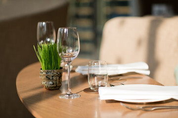 empty wine glass with blur background
