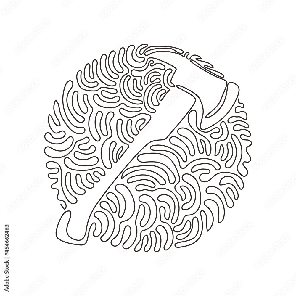 Aufkleber single continuous line drawing red fire axe icon. firefighter ax. fire extinguishing equipment. prof