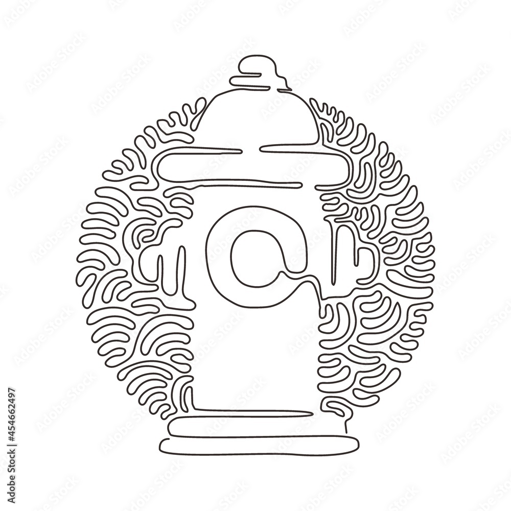 Poster single continuous line drawing red fire hydrant icon. tool used by firefighters for extinguishing fl