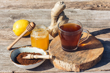 Chaga tea - a strong antioxidant, boosts immune system. Healthy pure natural. Wild Chaga Mushroom, making tea, coffee and herbal remedy