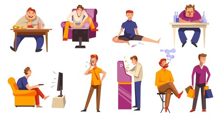 Addictions and bad habits of characters vector