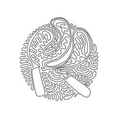 Single continuous line drawing jump rope or skipping rope. Sports, fitness, cardio, martial art and boxing accessories. Swirl curl circle background style. Dynamic one line draw graphic design vector