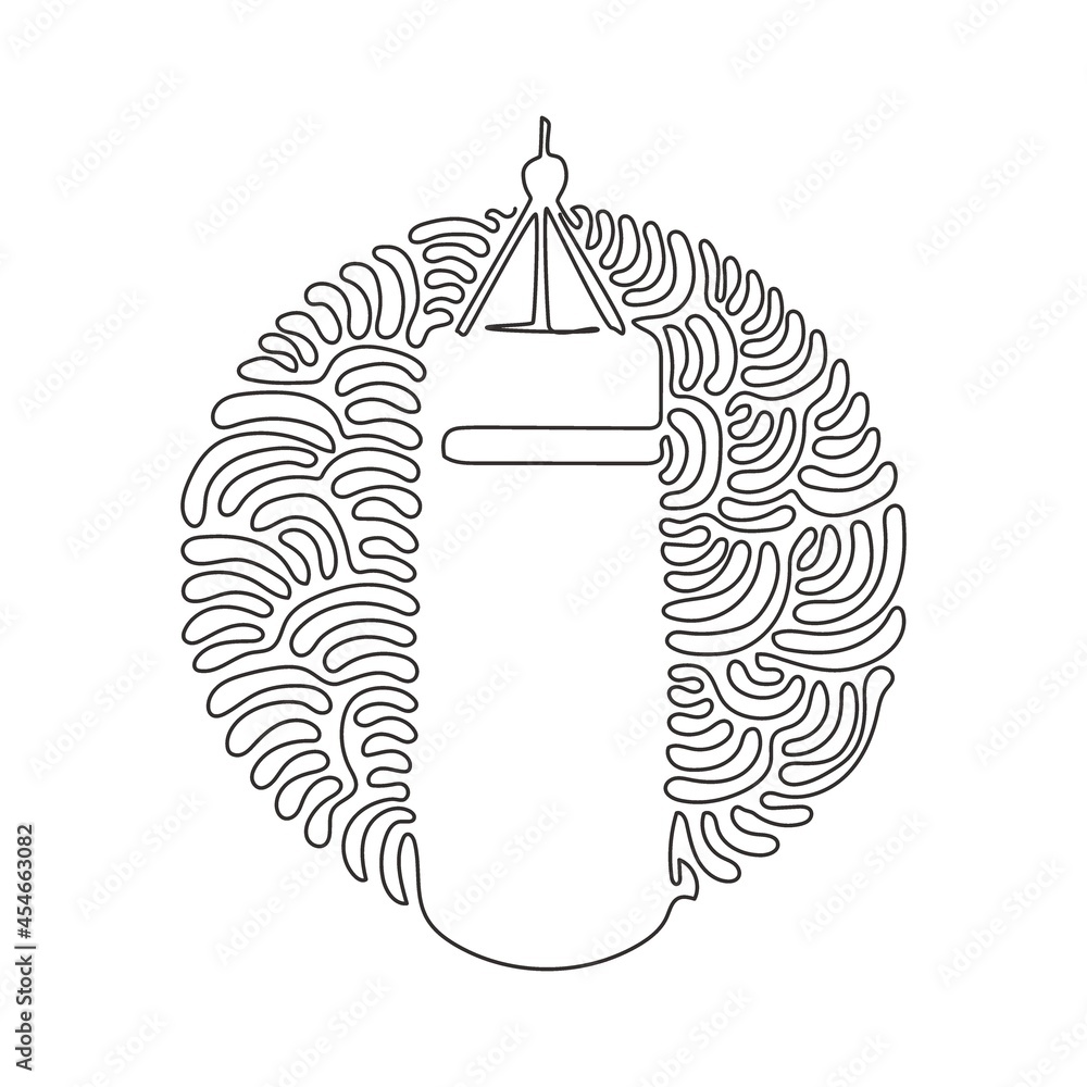 Poster continuous one line drawing punching bag isolated. hitting bag for boxing training. boxing equipment