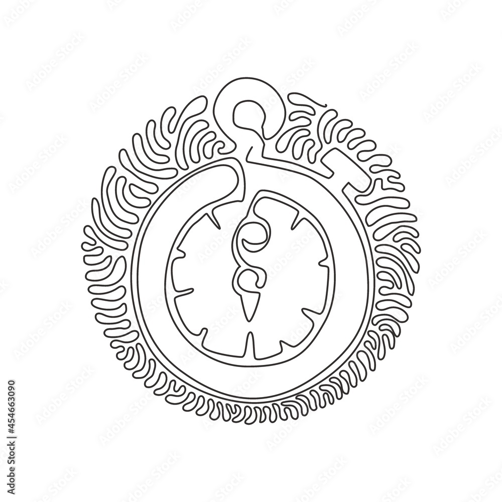 Poster single one line drawing stopwatch line and solid icon. timer illustration. sport watch chronometer. 