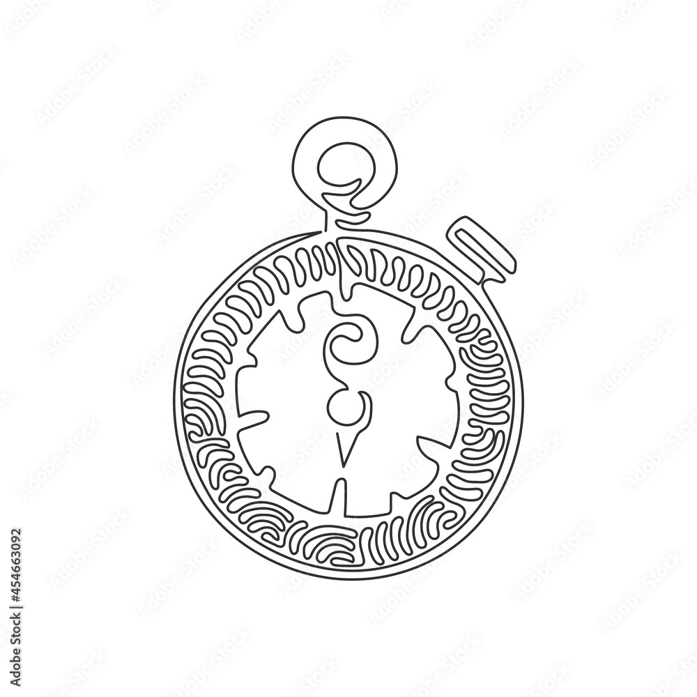 Poster continuous one line drawing stopwatch line and solid icon. timer illustration. sport watch chronomet