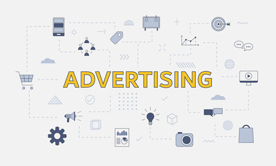 advertising concept with icon set with big word or text on center
