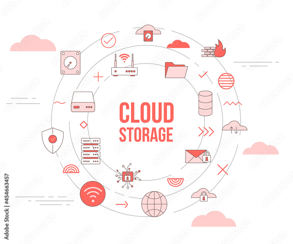 Poster cloud storage concept with icon set template banner and circle round shape