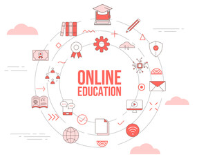 Obraz na płótnie Canvas online education concept with icon set template banner and circle round shape