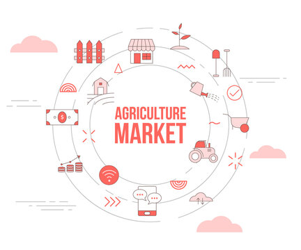 agriculture market concept with icon set template banner and circle round shape