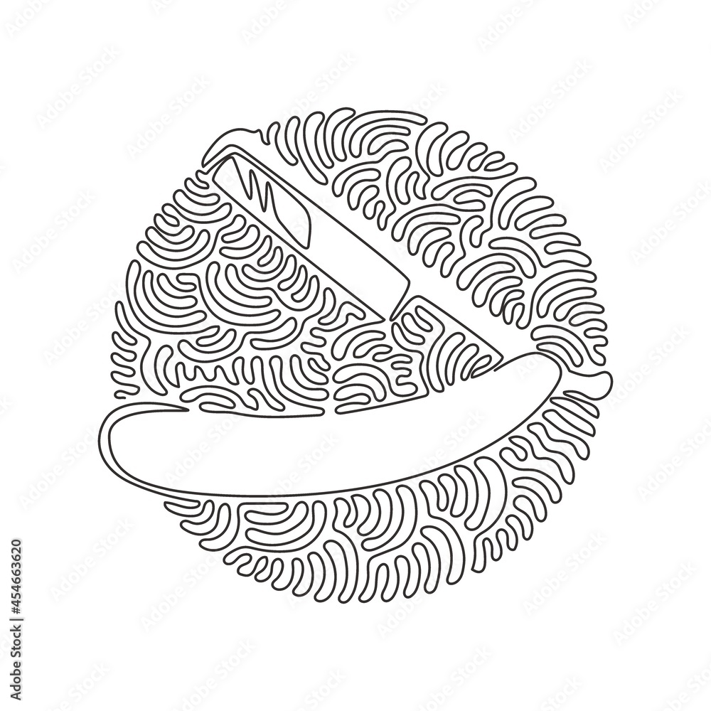 Poster continuous one line drawing shaving razor. realistic illustration of straight razor with handle and 