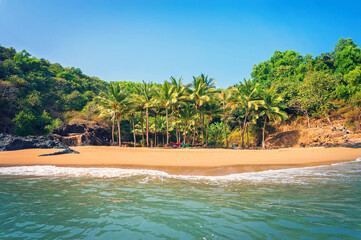 Paradise beach, Gokarna, beautiful seascape with empty beaches and clean sand - obrazy, fototapety, plakaty