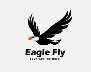 silhouette eagle falcon hawk flying moving forward logo template illustration inspiration