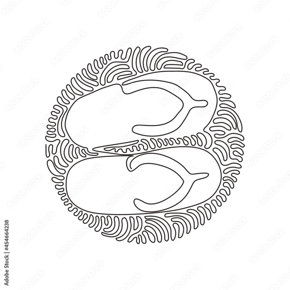 Poster continuous one line drawing flip flops icon. cute and colorful summer flip flops for beach holiday d
