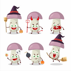 Halloween expression emoticons with cartoon character of rough mushroom