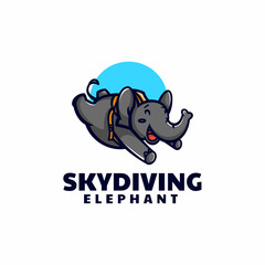 Vector Logo Illustration Skydiving Elephant Mascot Cartoon Style.