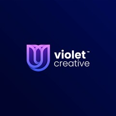 Fototapeta na wymiar Vector Logo Illustration Violet Flying Line Art Style.