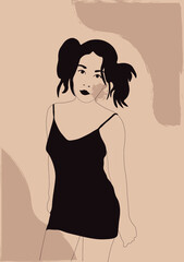 set faces and hair style, fashion concept, woman beauty minimalist, vector illustration of colorful abstract background forest fern eucalyptus