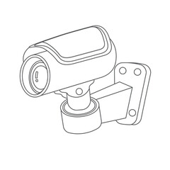 closed circuit camera out line stroke on white background. Wall Mounted CCTV Camera Cartoon concept icon.vector ,illustration. thin line.