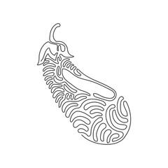 Single continuous line drawing fresh juicy fruit eggplant icon. Vegetable vector illustration. Healthy food single object. Swirl curl style. Dynamic one line draw graphic design vector illustration
