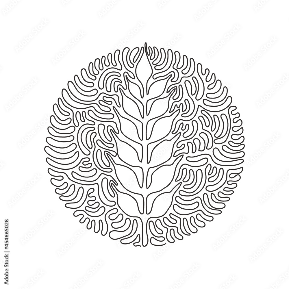 Poster single continuous line drawing wheat ears icon. agriculture farm logo. natural product grain sign. s
