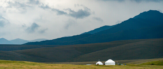 Yurt. National ancient home of Asian countries. National housing. Yurts on the background of a...